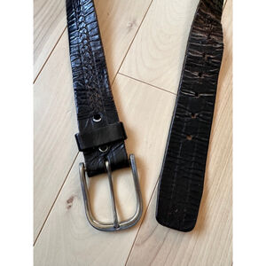 Vintage Dark Brown Croc Embossed Leather Belt Genuine Leather